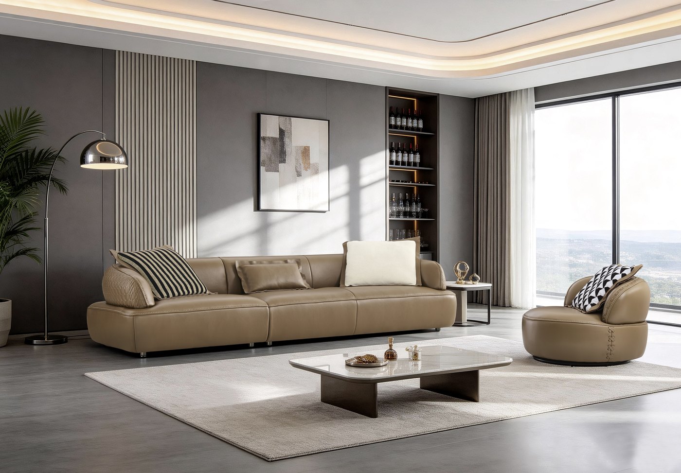 Tan leather sofa