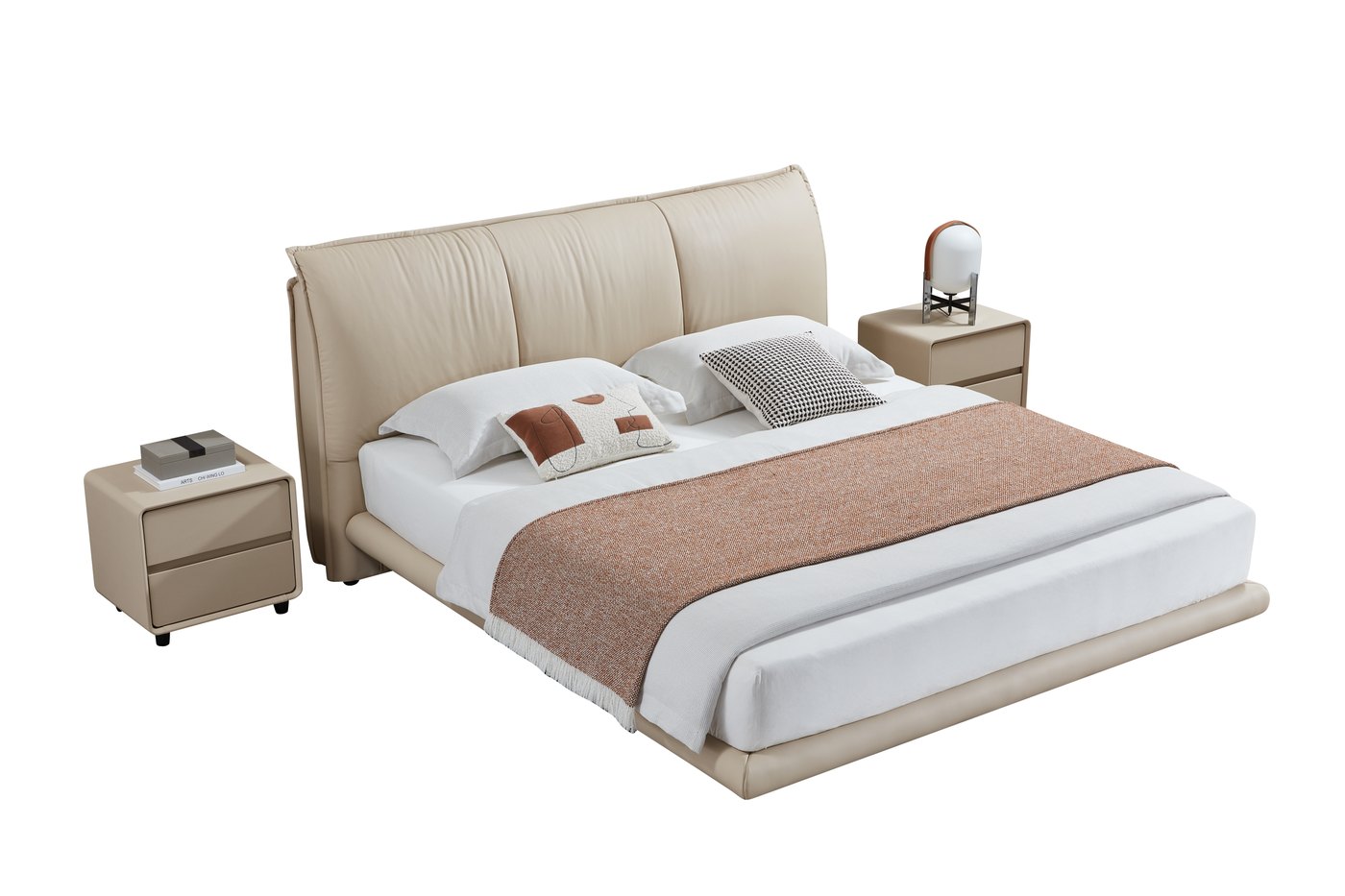 Beige upholstered bed