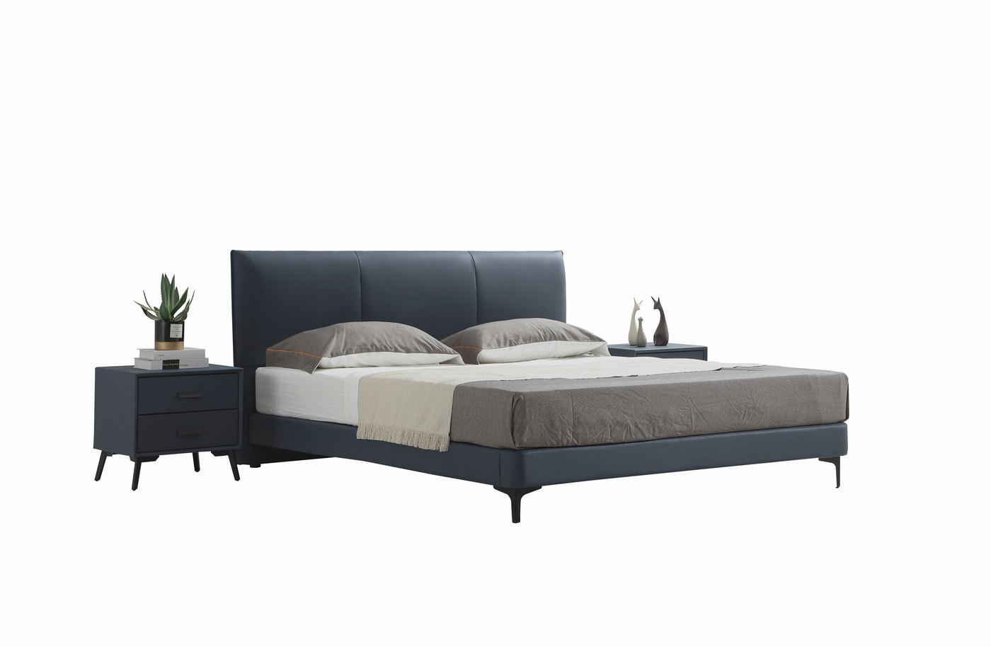 Dark upholstered bed