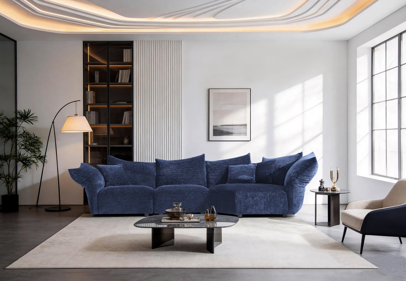 Blue fabric sofa collection